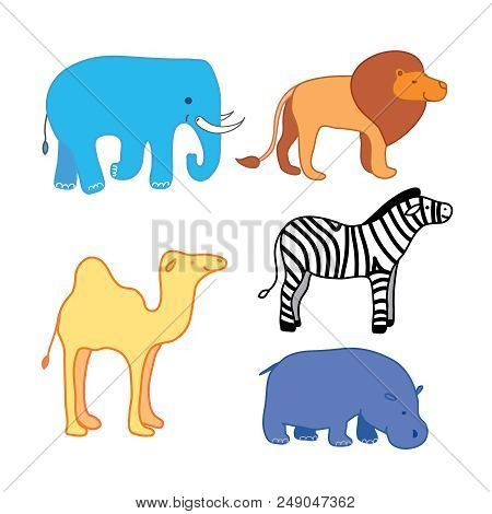 Color Collection Of African Animal Stickers. Safari Set To Study Animal Names Broaden Childrens Hori