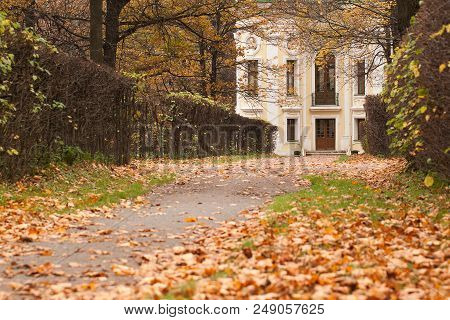 Old Buildings Hermitage In The Autumn Park Kuskovo Manor, Russia, Moscow