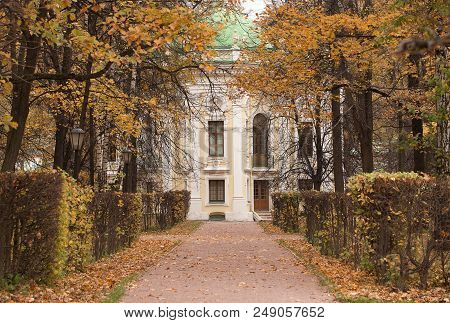 Old Buildings Hermitage In The Autumn Park Kuskovo Manor, Russia, Moscow