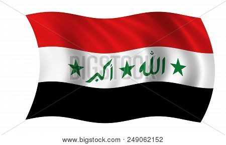Waving Iraqi Flag In The Colors Red, White And Black
