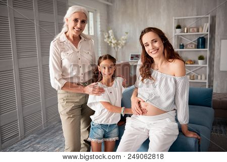 No Gap. Three Beautiful Beaming Women Generations Having No Gap In Their Communication