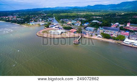 Aerial View Of The Esplanade In Sipitang Town,sabah Borneo,malaysia.sipitang Is A Border Town Just N