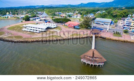 Aerial View Of The Esplanade In Sipitang Town,sabah Borneo,malaysia.sipitang Is A Border Town Just N