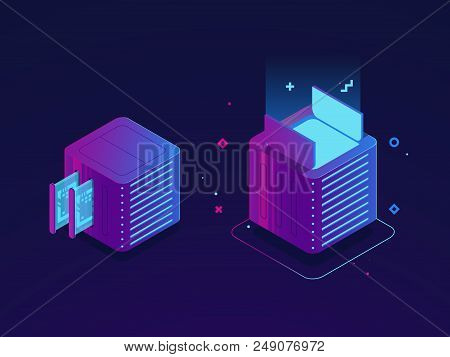 Data Center, Upgrading Computer System, Slot Of Memory Card, Open And Close Box Isometric Server Roo