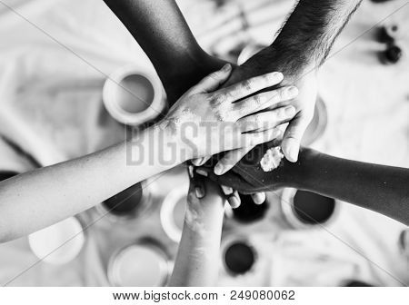 Group of people renovating a house
