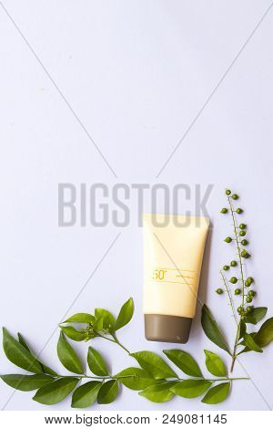 Natural Cosmetic For Skin Face Sunscreen Spf50 Of Lifestyle Woman Relax Summer