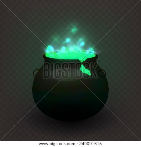 Stock Vector Illustration Witches Cauldron Isolated On A Transparent Background. Brewed Potion, Deco