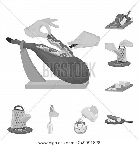 Cooking Food Monochrome Icons In Set Collection For Design. Kitchen, Equipment And Tools Vector Symb