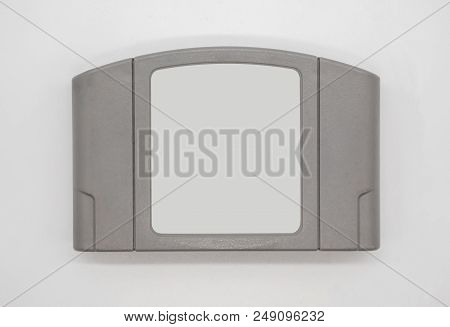 Tv Game Cartridge In Grey Plastic Case From 90s Isolated On White Background