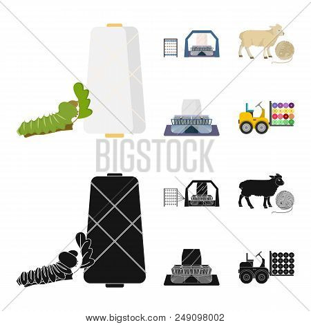 Cotton, Coil, Thread, Pest, And Other  Icon In Cartoon, Black Style. Textiles, Industry Gear Icons I