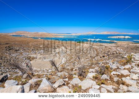 Ancient Ruins In The Island Of Delos In Cyclades, One Of The Most Important Mythological, Historical