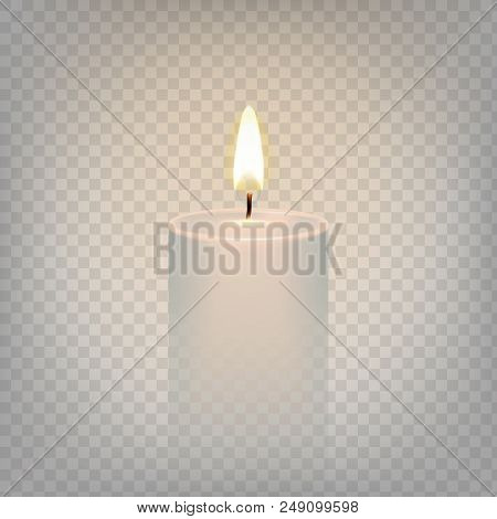 Stock Vector Illustration Realistic Candle Flame Fire Light. Isolated On A Transparent Background. E