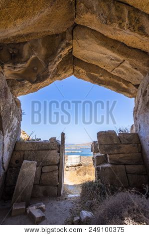Ancient Ruins In The Island Of Delos In Cyclades, One Of The Most Important Mythological, Historical