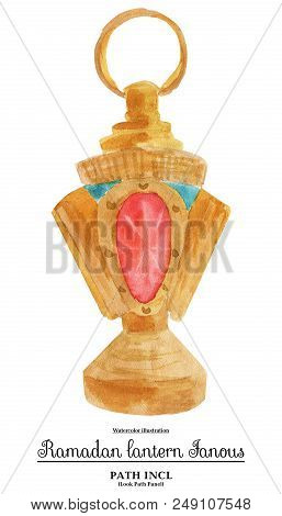 Watercolor Illustration Ramadan Lantern  Fanoos. Isolated, Path Included