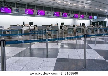 Munich, Germany - March 10, 2016: Gates of the terminal of Munich international airport. The 15th busiest airport in the world. Munich airport is a hub for Lufthansa