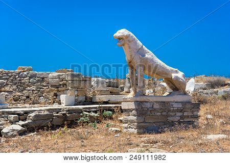 Ancient Ruins In The Island Of Delos In Cyclades, One Of The Most Important Mythological, Historical