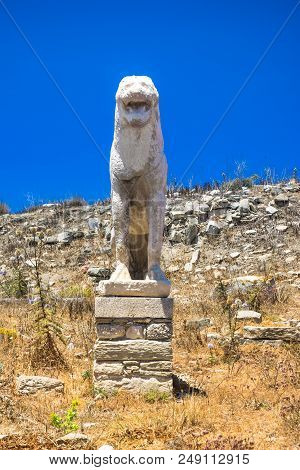 Ancient Ruins In The Island Of Delos In Cyclades, One Of The Most Important Mythological, Historical