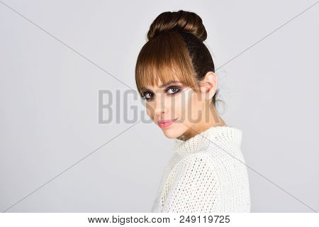 Elegance And Style. Legance Of Pretty Woman With Trendy Hair