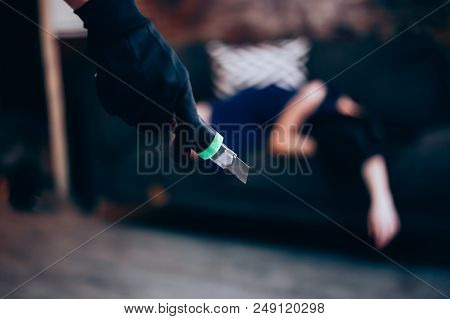 Wicked And Evil Murderer Attempt To Kill A Woman In Danger With A Knife Cutter - Homicide And Violen