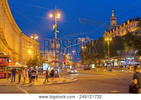 Kiev, Ukraine - June 13, 2018: People Walking By Khreschatyc Street. Khreshchatyk Is The Main Street