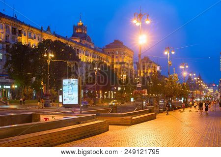 Kiev, Ukraine - June 13, 2018: People Walking By Khreschatyc Street. Khreshchatyk Is The Main Street
