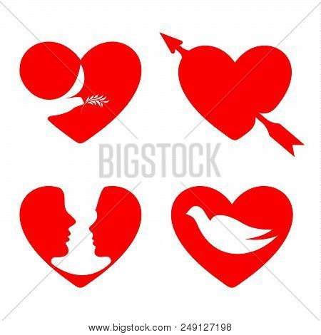 Red Vector Hearts Set. Collection Of Love Images. St. Valentines.