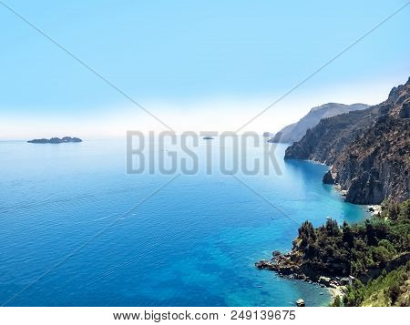 Cove With Turquoise And Transparent Waters. Adventure Vacation Concept