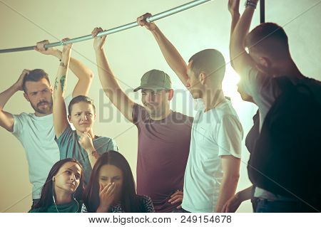 Smell Of Sweat. Sweaty Armpits. Man In Bus Or Public Transport. The Unhappy People Near Man. Hyperhi