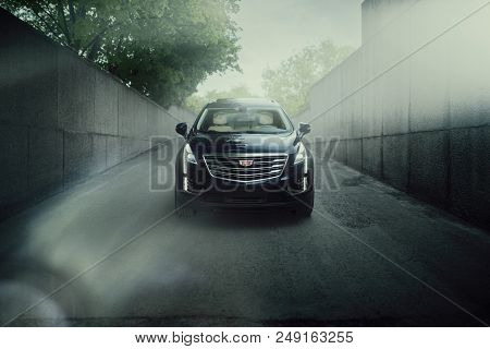 Moscow, Russia - May 22, 2018: Cadillac Xt5 Car Is Parked At Vdnh Territory In Moscow