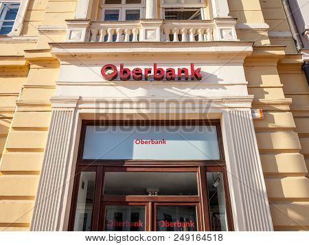 Szeged, Hungary, July 3, 2018: Oberbank Logo On Their Main Bank In The Center Of Szeged. Oberbank Is