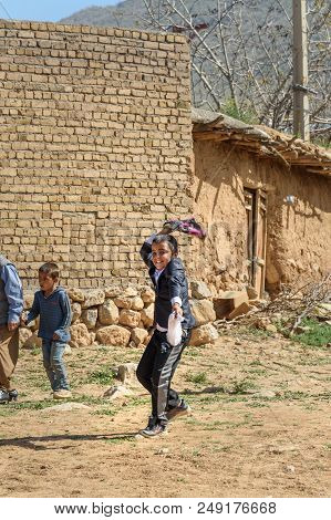 Lorestan Province, Iran - April 1, 2018: Iranian Boy With Handkerchief Dansing Lurish Dances On Wedd