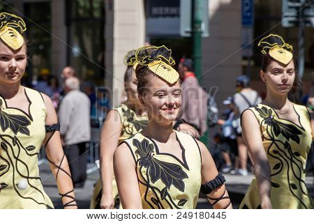 Prague, Czech Republic - July 1, 2018: Majorettes Parading At Sokolsky Slet, A Once-every-six-years 