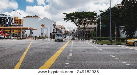 Singapore - January 19, 2018: Crossroads Of The Geylang Road From The Sims Way Is In Kallang Distric