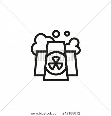 Nuclear Power Plant Line Icon. Atomic Reactor, Station, Chimney. Non Renewable Energy Concept. Can B