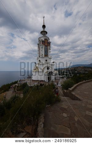 Beautiful High Foros Church On The Rocky Coast Of The Black Sea. Foross, Crimea, Ukraine