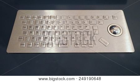 Computer Keyboard With Trackball Mouse For Info Point Kiosk