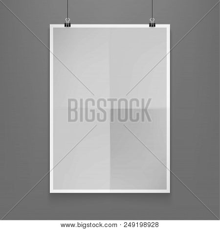 Stock Vector Illustration Realistic Mock Up Poster White Vertical. Isolated On A Gray Background Eps
