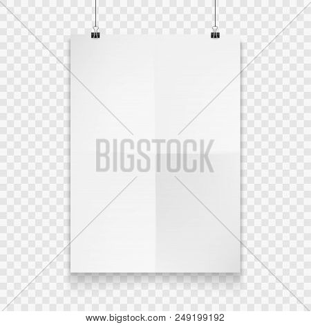 Stock Vector Illustration Realistic Mockup Poster White Vertical. Isolated On A Transparent Checkere
