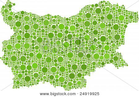 Kort over Bulgarien i en mosaik af cirkler