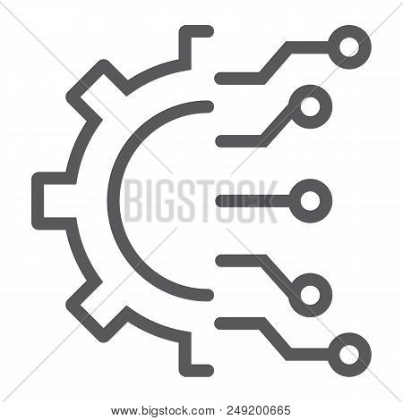 Business Intelligence Line Icon, Data And Analytics, Cogwheel Sign, Vector Graphics, A Linear Patter