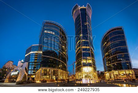 Warsaw,poland-april 2018:modern Office Buildings-warsaw Spire, Business Center In Warsaw
