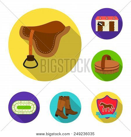 Hippodrome And Horse Flat Icons In Set Collection For Design. Horse Racing And Equipment Vector Symb