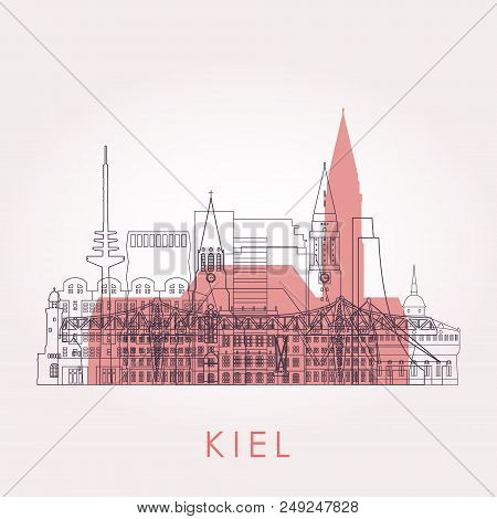 Outline Kiel Skyline With Landmarks. Vector Illustration. Business Travel And Tourism Concept With H