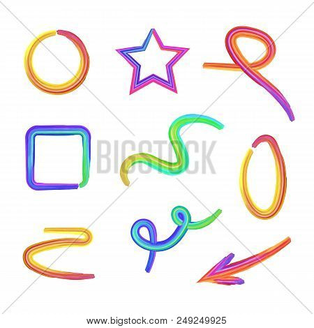Vector Set: Plasticine Multicolored Different Shapes, Abstract Forms Isolated On White Background, D