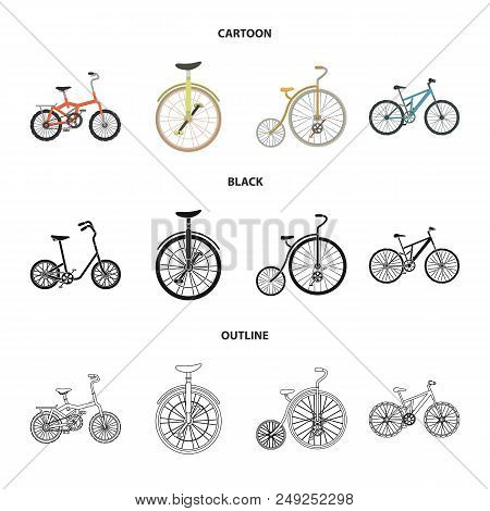 Retro, Unicycle And Other Kinds.different Bicycles Set Collection Icons In Cartoon, Black, Outline S