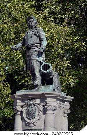 Statue of Admiral Peter Tordenskjold .Landmark of Oslo.June 16. 2018. Oslo,Norway