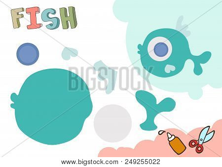 Funny Fish Paper Model. Small Home Craft Project, Applique Paper Game. Cut Out And Glue. Cutouts For
