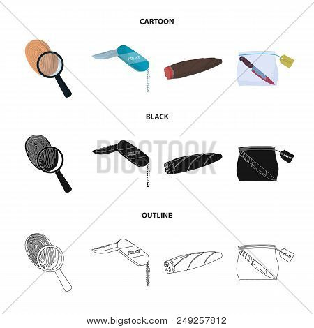 A Fingerprint Study, A Folding Knife, A Cigar Detective, A Crime Weapon Tool In The Package. Crime A