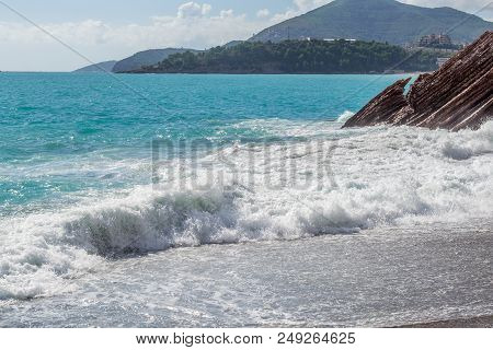 Seascape. Wave And Foam. The Sea Is Green. Adriatic Sea