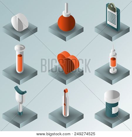 Medical Color Gradient Isometric Set. Vector Illustration, Eps 10
